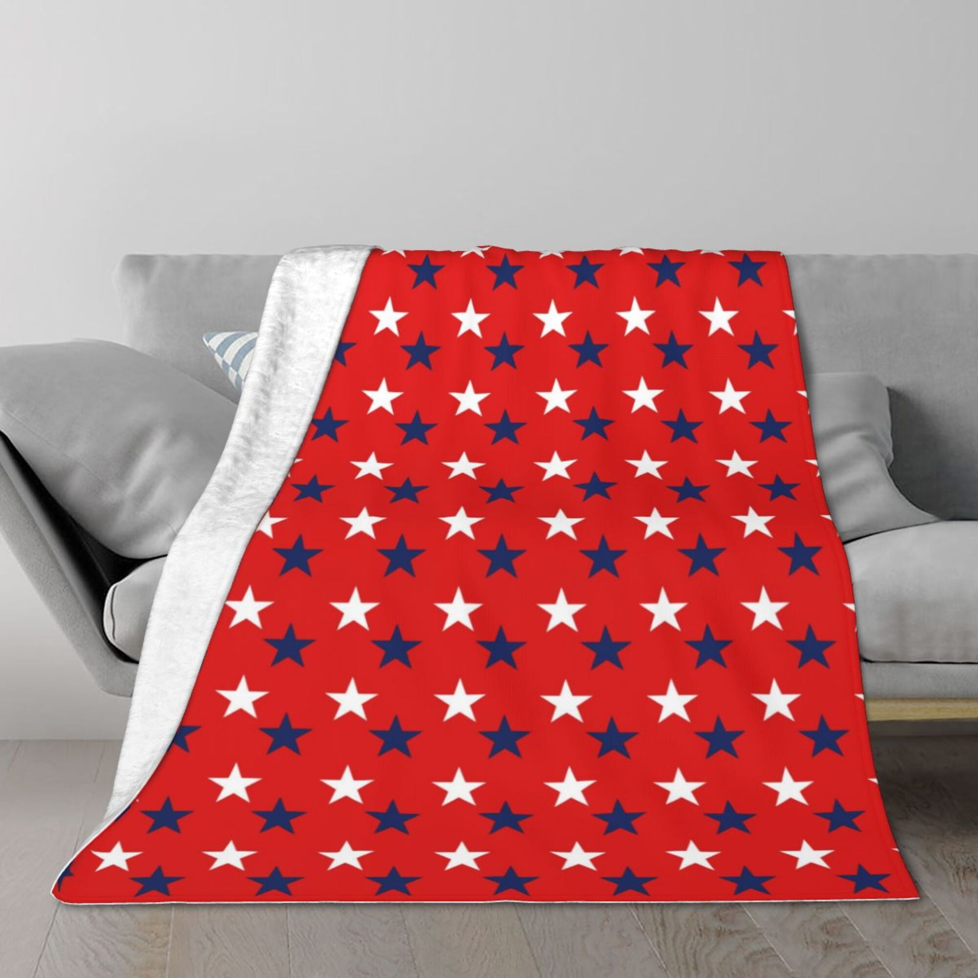 TEQUAN Double Layer Plush Bed Blanket, Usa America Patriotism Red