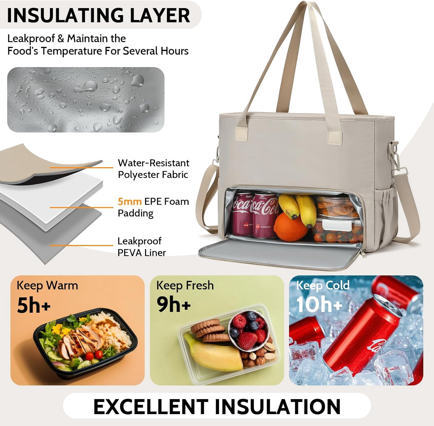 Mirlewaiy 2-in-1 Lunch & Laptop Tote Bag 15.6" Work Bags for Women Polyester Casual Teacher Nurse Bag Laptop Briefcase-Khaki