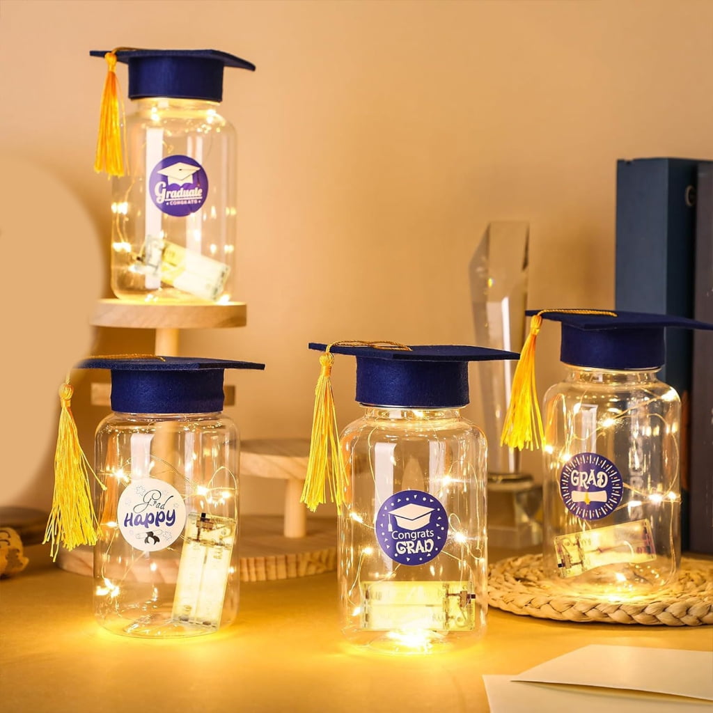 QueMer 2026 Graduation Centerpieces for Tables Light Up Masons Jar with Graduation Cap for College Congrats Grad Party Decors