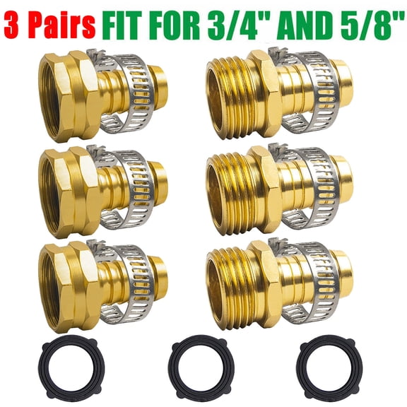 Garden Hose Repair Connector with Clamps for 3/4" 5/8" Garden Hose Fitting