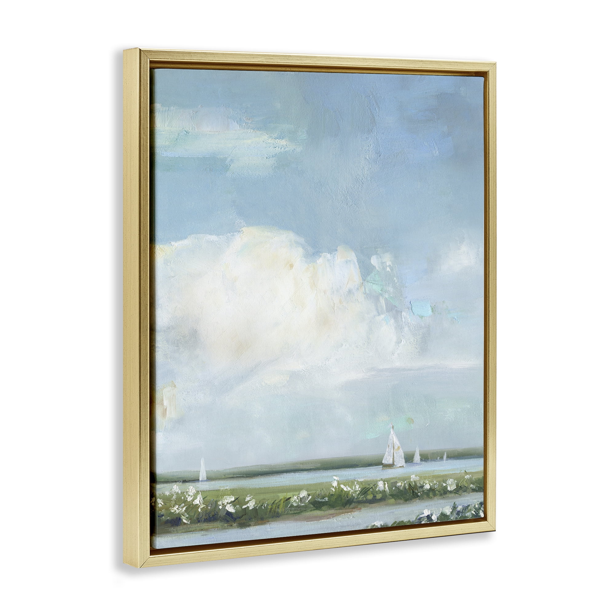 Stupell Industries Seaside Sailing Along Meadow Gold Framed Floater Canvas Wall Art, design by Sally Swatland