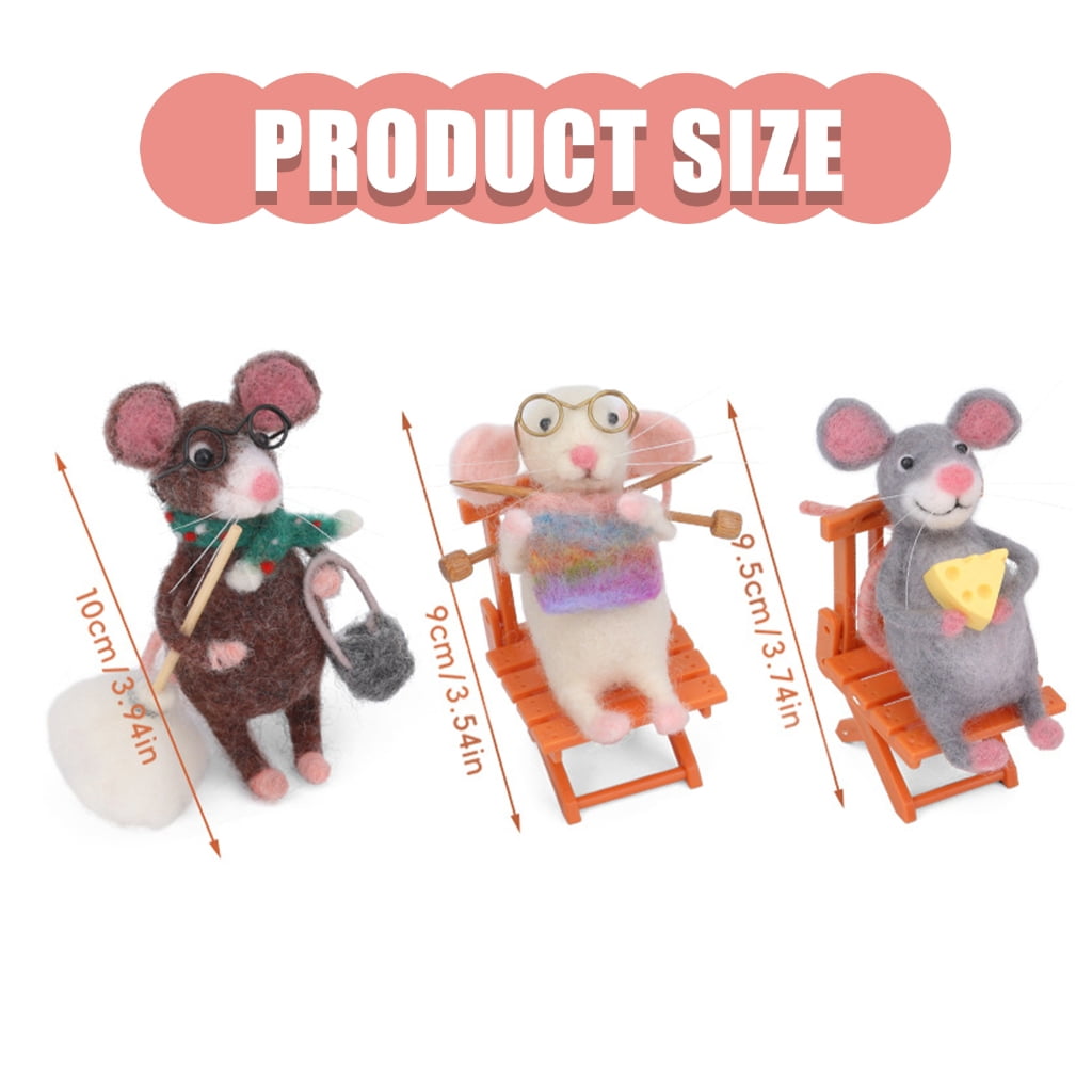 JZROCKER Beginner Needle Felting Set Mouse Family Wool Felted Set with Instruction Felting Needle Wool Roving Wood Handle