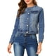thumbnail image 1 of CHAQUETA DE DENIM CORTA SIN CUELLO DE MANGA LARGA PARA MUJERES INSPIRE CHIC TALLA XS AZUL, 1 of 8
