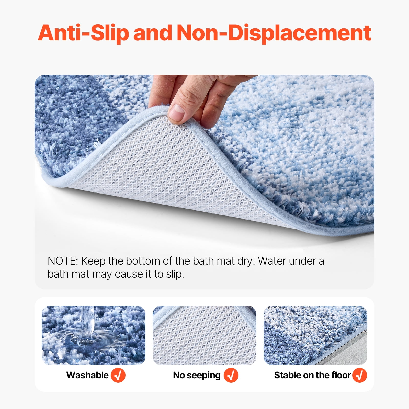 VEVOR Bathroom Rugs 30"x20" Bath Mat, Super Absorbent and Soft Microfiber Bathroom Mat with Non-Slip TPE Backing, Machine Washable and Quick Dry Bath Rugs, Bath Mats for Bathroom