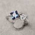thumbnail image 1 of Unique 2 Stone Ring Sterling Silver Princess Cut Alexandrite Engagement Ring June Birthstone, 1 of 3