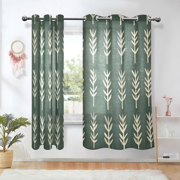 Yayeee Window Curtains Set of 2 for Living Room Light Filtering 63"x42", Dark Green Leaves