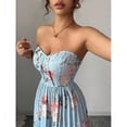 thumbnail image 3 of Multicolor Floral Print Ruched Waist A-Line Strapless Maxi Dress For Women, 3 of 8