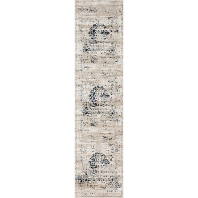 Unique Loom Chateau High-Low Pile Area Rug 2' 7 x 10' Runner Beige/Navy Blue