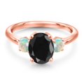 thumbnail image 3 of Gem Stone King 18K Rose Gold Plated Silver Black Sapphire and Simulated White Opal Engagement Ring for Women | 3.00 Cttw | Oval 9X7MM | Gemstone September Birthstone | Size 7, 3 of 6