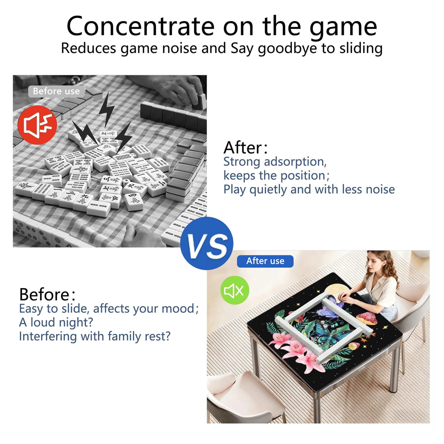 Stylish Plants Pattern Mahjong Mat 31.5 Inches Crafted from Durable Rubber Featuring Anti-Slip Grip Backing and Noise Reduction Technology for Multi-Functional Game Table