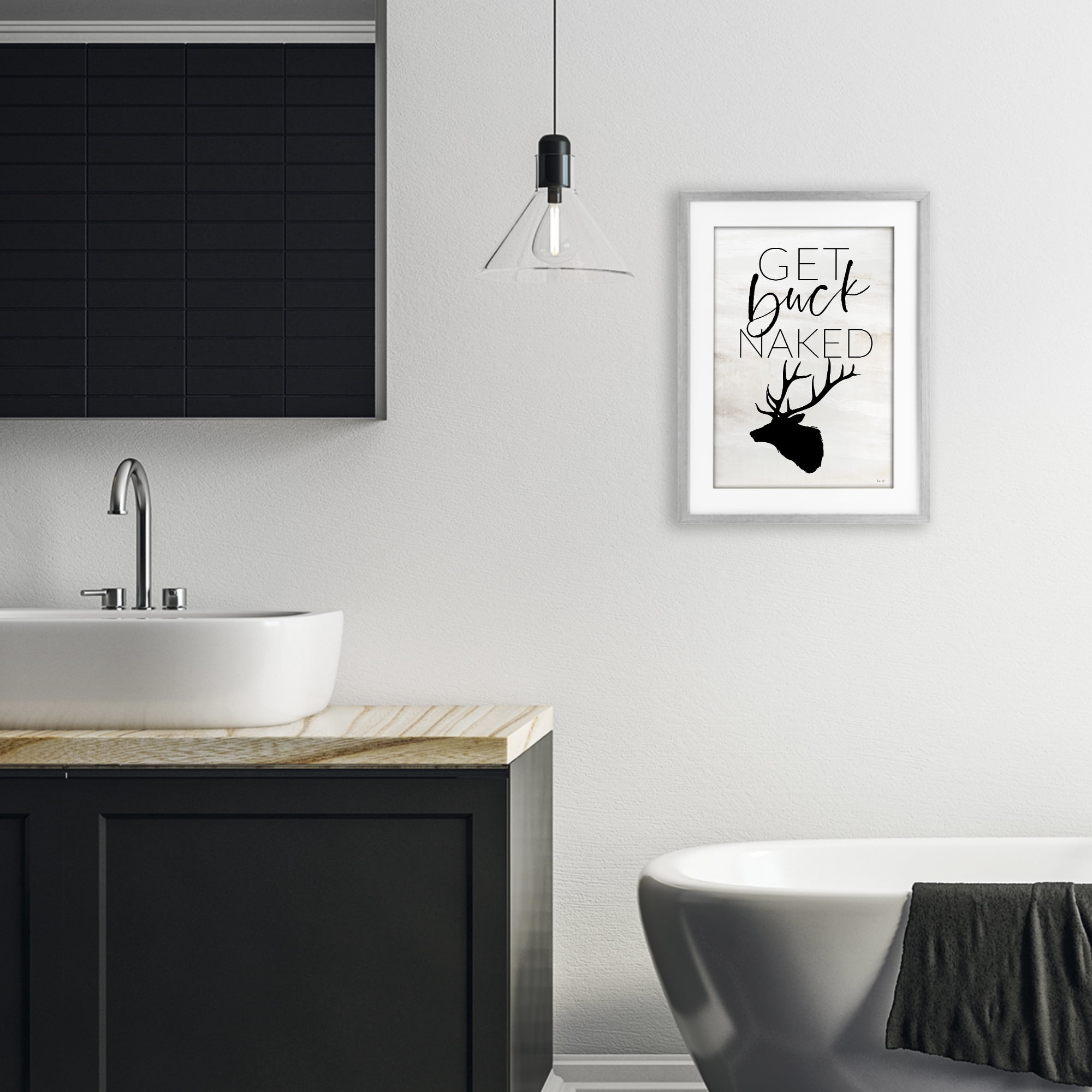 Stupell Industries Get Buck Naked Gray Framed Print Under Glass, design by Lux + Me Designs