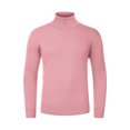 thumbnail image 1 of Suéter de cuello alto para hombre, manga larga, color sólido, casual, de punto, jerséis Rosa S, 1 of 6