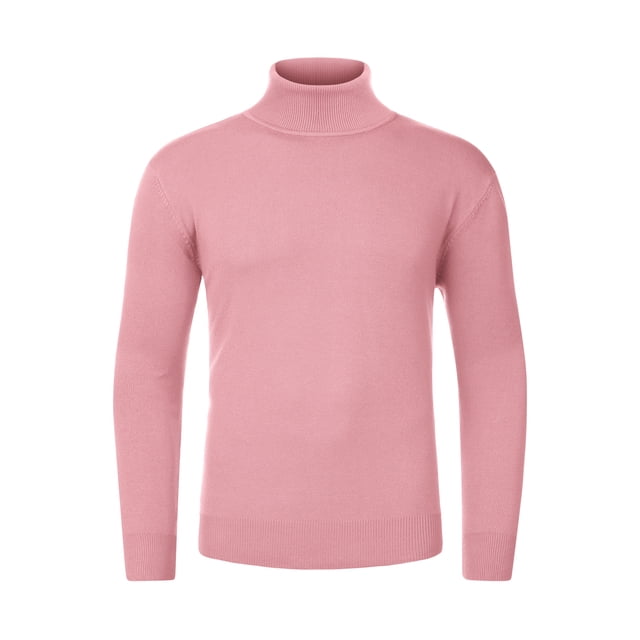 Suéter de cuello alto para hombre, manga larga, color sólido, casual, de punto, jerséis Rosa S
