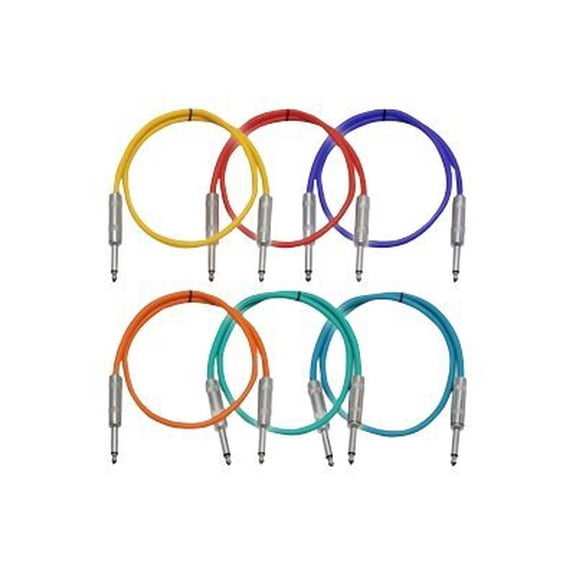 Seismic Audio New 6 PACK Colored 1/4" TS 3' Patch Cables - Guitar - Instrument Multi-Colors - SASTSX-3BGORYP