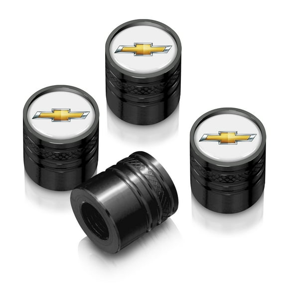 iPick Image for Chevrolet Golden Logo in White on Black Aluminum Cylinder-Style Tire Valve Stem Caps, Official Licensed