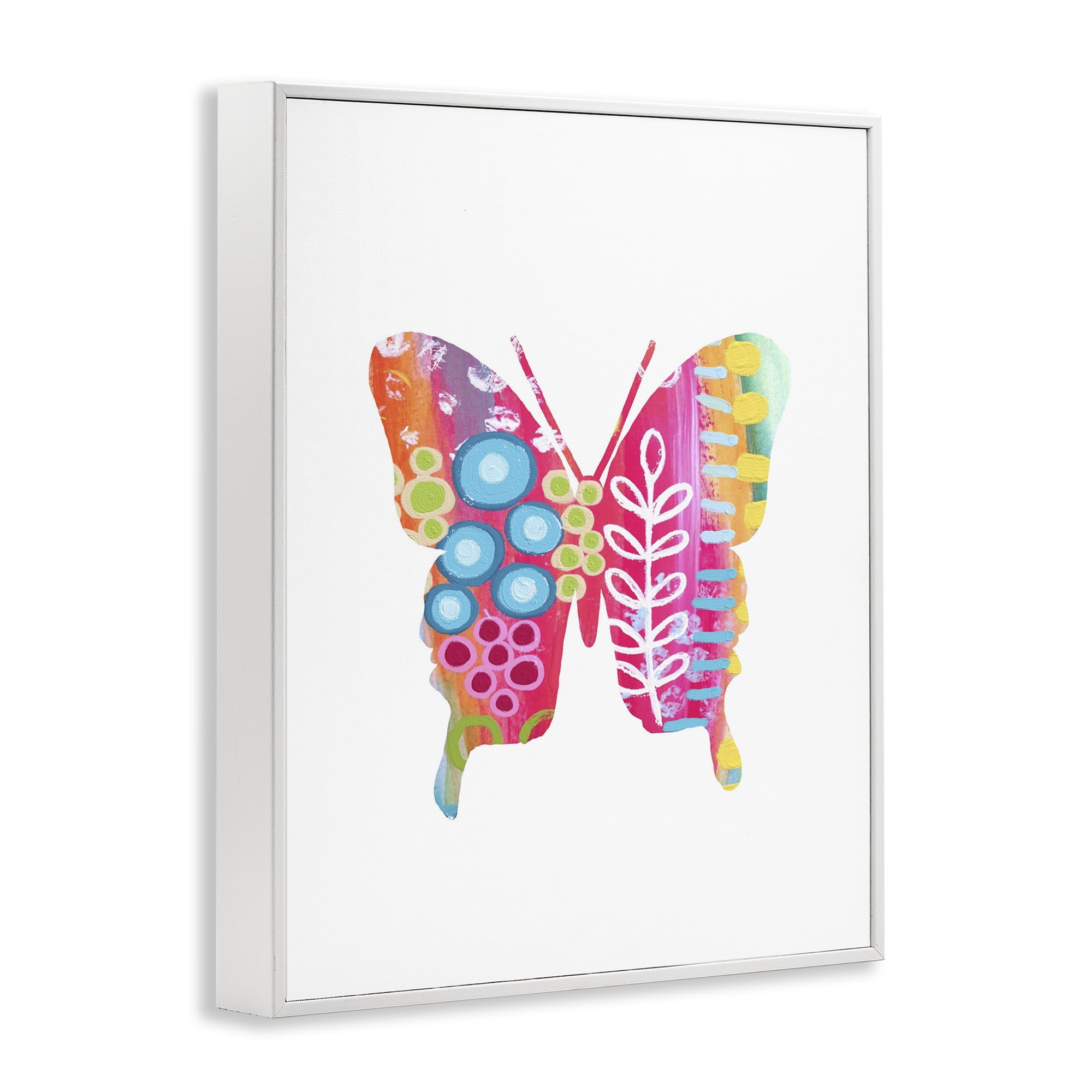 Stupell Industries Pink Florals Butterfly Animals & Insects Painting White Framed Art Print Wall Art, 16 x 20