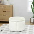 thumbnail image 2 of Round Velvet Ottoman with Studded Trim Beige, 2 of 8
