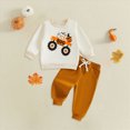 thumbnail image 2 of zuwimk Baby Halloween Clothes Outfits Toddler Boy Cute Pumpkin Crew Neck Long Sleeve Sweatshirt Tops Pants Set(18-24 Months,White), 2 of 4
