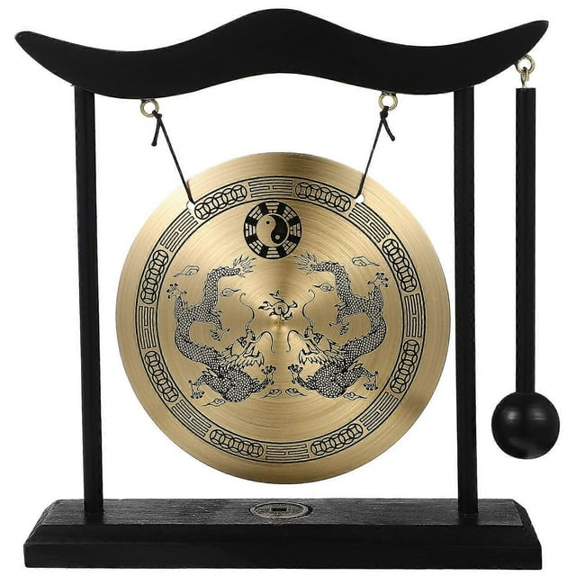 Gong with Mallet Antique Ornament Chinese Style Copper Gong Handicraft Decoration