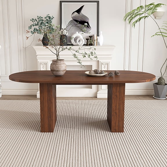 Kevinplus Oval Dining Table for 6 People with Wood Strip Base Living Space, Natural