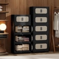 thumbnail image 4 of 4 Tiers Folding Storage Cabinet,20" Side Wide Stackable Storage Bins with Doors and Wheels, Space Saving Plastic Cabinet for Living Room, Office, Dorm, Retro Black, 4 of 14