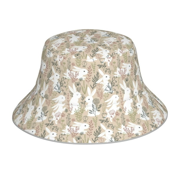 Fotbe Retro Bunny Flower Sombrero Tipo Pescador con Estampado – Sombrero de Sol de Algodón de Moda para Playa, Golf, Pesca