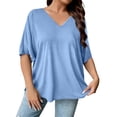 thumbnail image 2 of Jamicy Summer Tops for Women Plus Size V Neck T Shirts Solid Color Summer Half Sleeve Tees Casual Loose Fit Tunic Tops, 2 of 8
