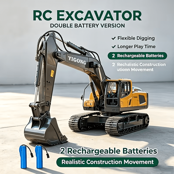 1:20 Alloy Remote-Controlled Excavator, Realistic Construction Model with LED Lights, Sound Effects, and Full Functionality-Durable and Ideal as a Holiday Gift