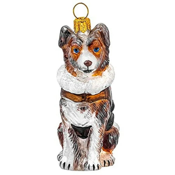 Red Merle Australian Shepherd Aviation Bomber Polish Glass Christmas Ornament