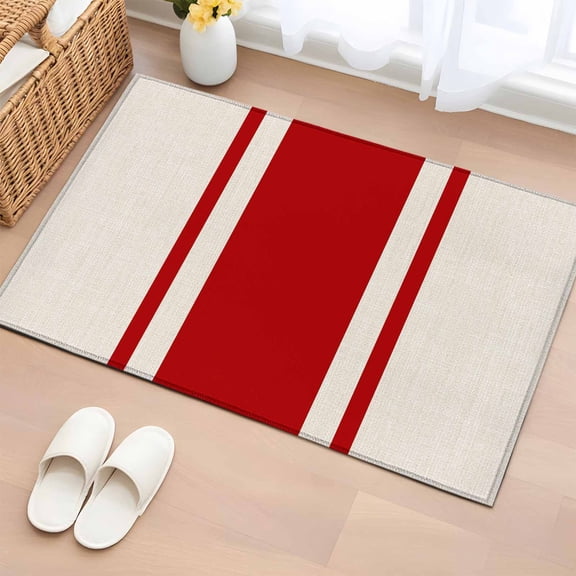 2x3 Ft Entryway Area Rug, Red Vintage Kitchen Rug Runner Washable Floor Mat, Geometric Stripes Simple Lines Non Slip Indoor Door Mat Throw Carpet for Bathroom Living Room Bedroom