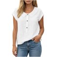 thumbnail image 2 of Maplenight Cotton Blouses for Women Short Sleeve Collard Tops Regular Fit Button Casual Vacation Beach Summer Tops, 2 of 7