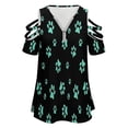 thumbnail image 4 of Light Blue Paw Print Pattern Womens Summer V Neck Zipper Top Short Sleeve T Shirt Off Shoulder Top Casual Classy Loose Shirts, 4 of 7