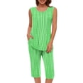 thumbnail image 2 of Swuxness Women's Camisole Pajama Two Piece Sets, Fall Short Pants Set, Women's Striped Crew Neck Soft Comfortable Breathable Pajama Set for Ladies Green, S, 2 of 4
