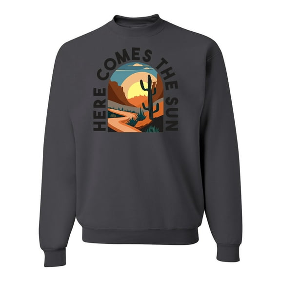 Wild Bobby Here Comes The Sun Desert Road Nature Lover Unisex Crewneck Sweatshirt, Charcoal, Small