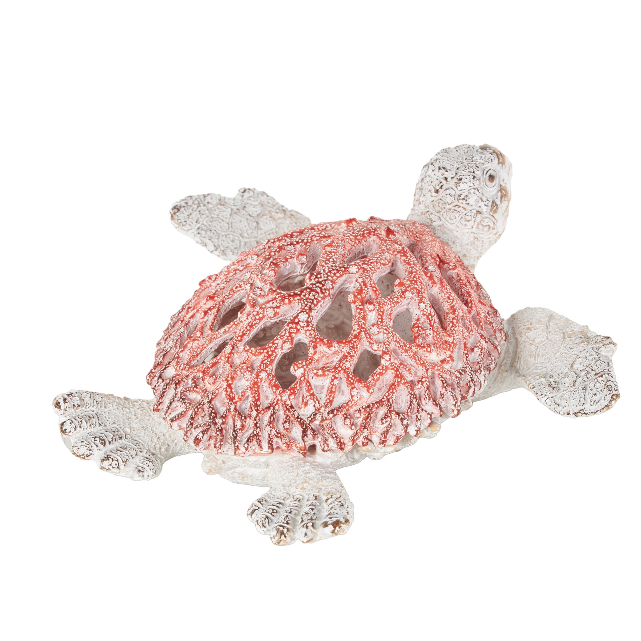 8" x 3" Red Polystone Textured Swimming Sea Turtle Sculpture with Red Shell, by DecMode