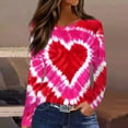 thumbnail image 4 of Valentines Day Shirts for Women Plus Size Tie Dye Love Heart Printed Graphic Tee Long Sleeve Crewneck Casual Tops (XL, Hot Pink), 4 of 7
