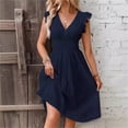 thumbnail image 1 of Vestido elegante con mangas de hoja de loto y escote en V., 1 of 6