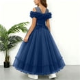 thumbnail image 6 of SGFCWSX Girls Formal Dress Off Shoulder Ruffle Tulle Ball Gown Lace Appliques Floor Length Wedding Flower Girl Birthday Dresses Navy Size 7-8 Years, 6 of 6