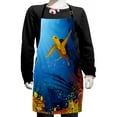 thumbnail image 1 of Ocean Kids Apron, Colored Coral Reef with Silhouette School of Fish and Turtle Underwater Art, Boys Girls Apron Bib with Adjustable Ties for Cooking Baking Painting, Yellow Orange Navy, by Ambesonne, 1 of 2
