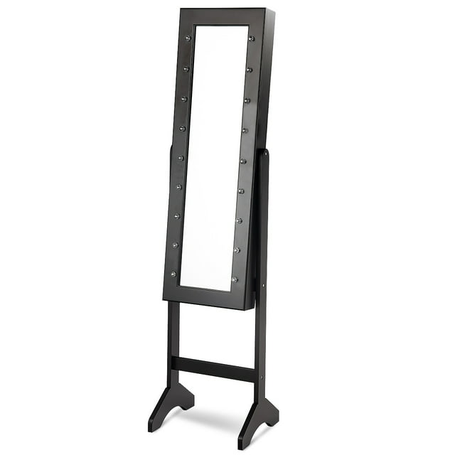 Topbuy LED Lighting Jewelry Armoire with Full Length Mirror and Lock, Black