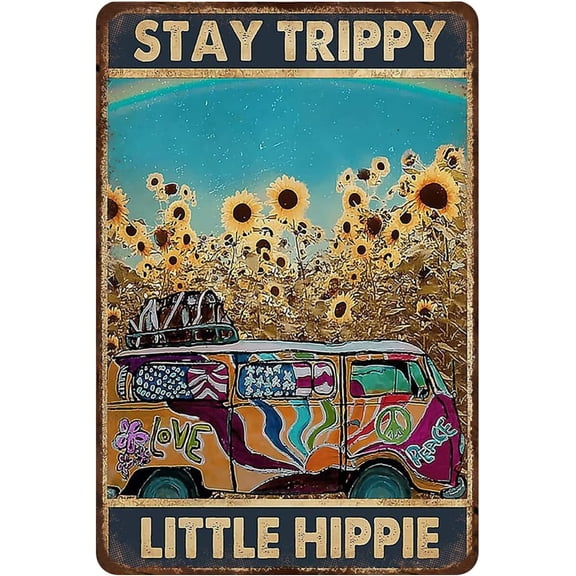 Stay Trippy Little Hippie Gifts Van Tin Sign 12 x 8 Inch Vintage Wall Decor