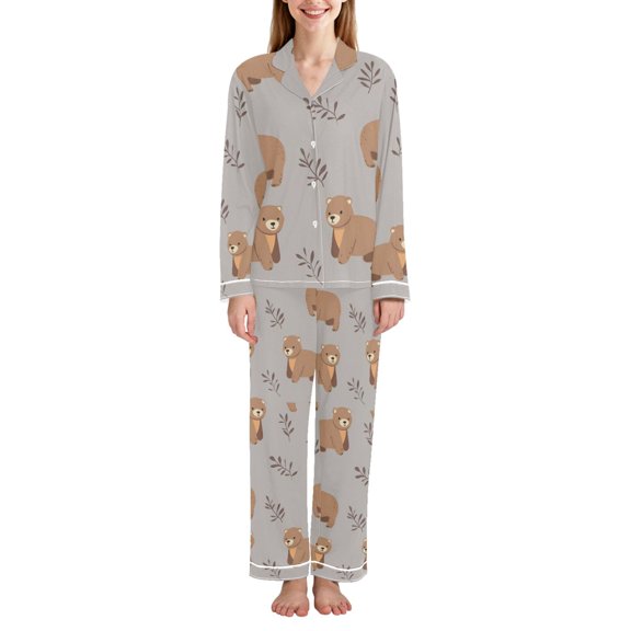 FORMRS Womens Pajama Set Long Sleeve Top and Pants with Pockets Soft Comfy Lounge Sleepwear, Sizes S-2XL, Cartoon Bear