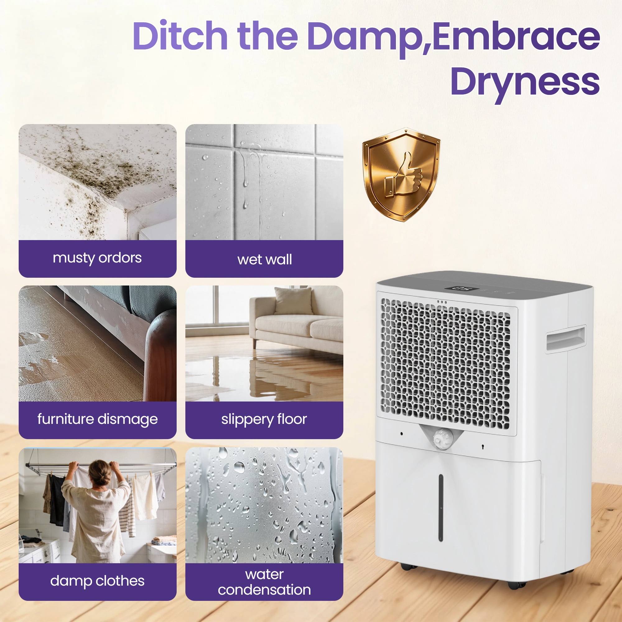 78 pt. 5000 sq. ft. Dehumidifier for Home in White, with Large Bucket, Drain Hose, ETL Certified, Dual Humidity Display