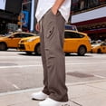 thumbnail image 5 of Hinvhai Men's Wide Leg Cargo Pants Drawstring Elastic Waist Baggy Pants with Pockets Brown XXXL(XXXL), 5 of 9