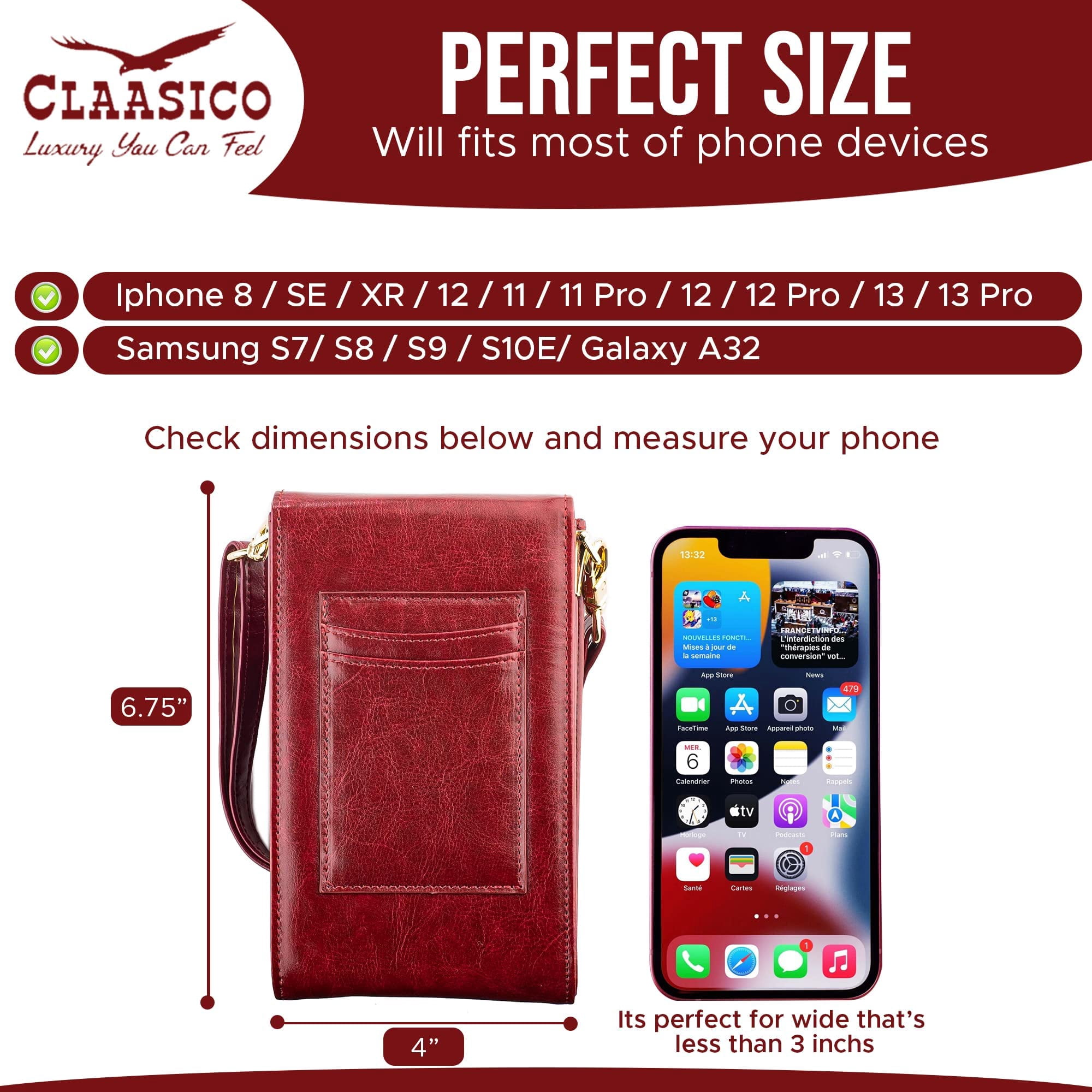 Classico Small Crossbody Phone Purse for Women - Crossbody Bag Wallet for Phone, Cards, Accessories