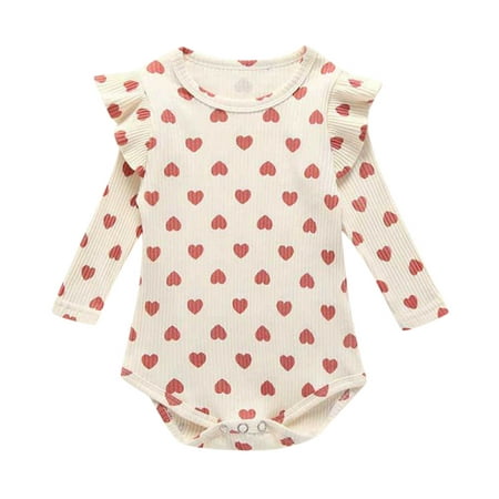 

Toddler Baby Kids Girl Heart Ruffles Ruched Solid Romper Bodysuit Casual Clothes For 0-6 Months
