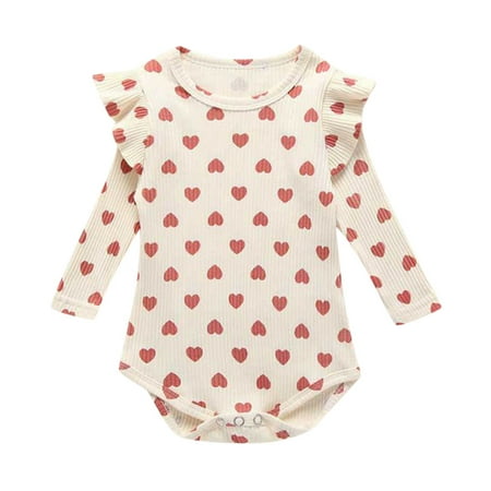 

Toddler Baby Kids Girl Heart Ruffles Ruched Solid Romper Bodysuit Casual Clothes For 0-6 Months