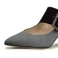thumbnail image 3 of YDN Women Adorable Wide Strappy Buckled Mary Janes Kitten Low Heels Pumps Pointed Closed Toe Slip On Dress Shoes Size 7 Gray, 3 of 4