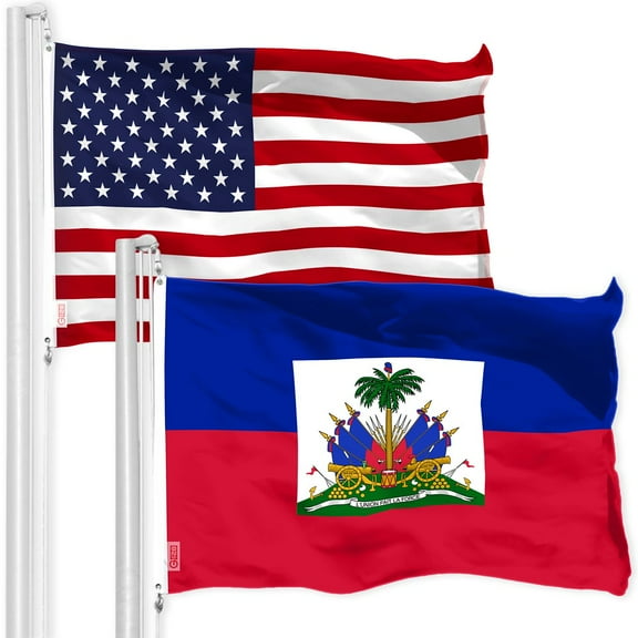 G128 Combo Pack: American USA Flag 3x5 Ft & Haiti Flag 3x5 Ft, Both Printed 150D Polyester, Indoor/Outdoor, Brass Grommets