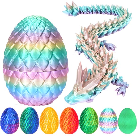 Bamboohart 4PCS 3D Printed Dragon Egg Easter Eggs Mythical Dragon Eggs with Dragon Inside Mystery Crystal Dragon Egg Fidget Toys Surprise Articulated Crystal Fidget Toys for Kid